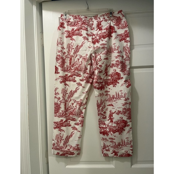 - - - Vintage Delft print trousers, red and white, size 8 cotton with span… - Picture 2 of 10